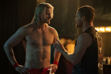 Alexander Ludwig (Ace Spade) and Stephen Amell (Jack Spade) in Starz's "Heels"