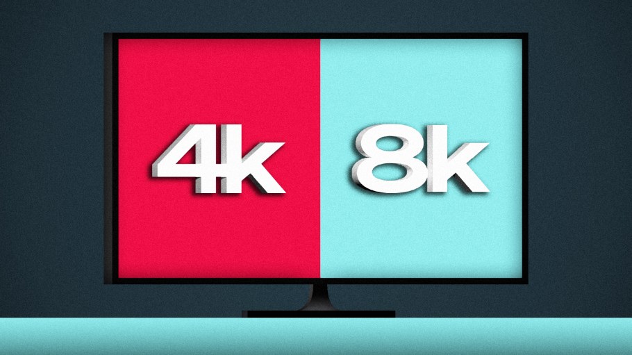 A tv with "4k" and "8k" on the screen.