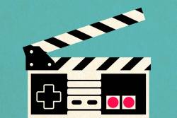 hollywood film slate combined with an old NES video game controller